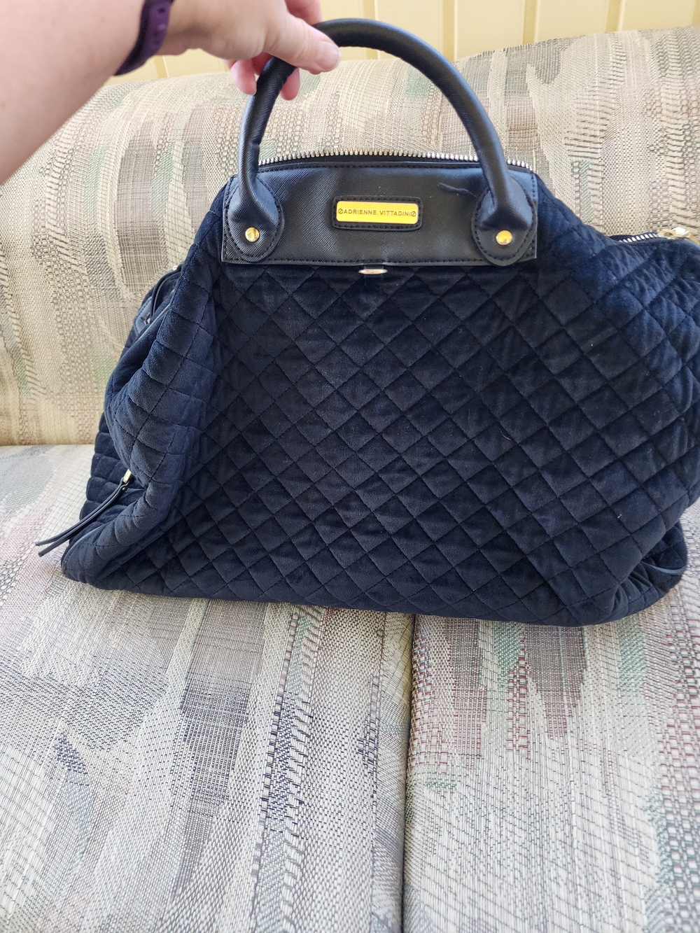 Adrienne Vittadini Quilted Velvet Black Overnight Luggage Bag